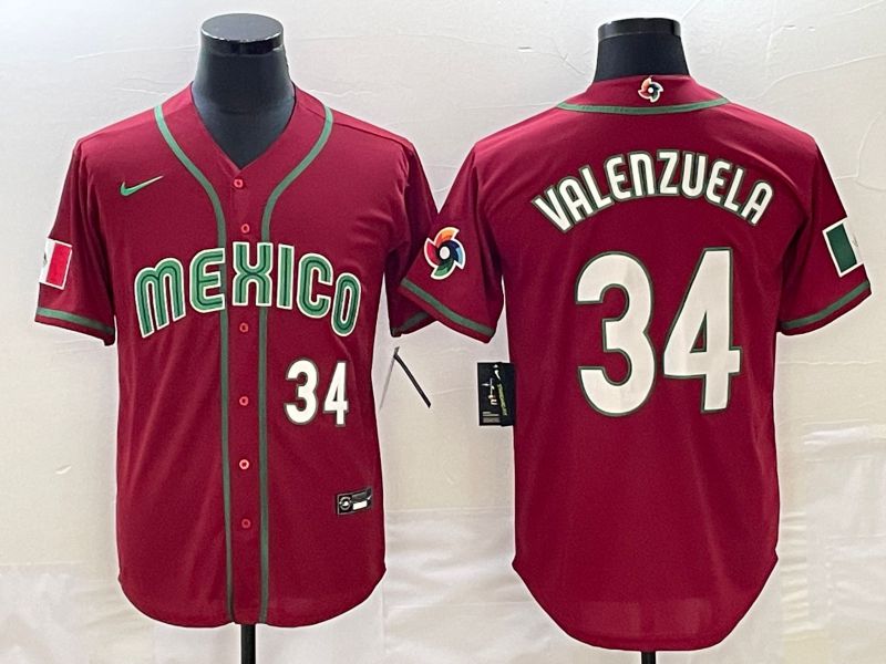 Men 2023 World Cub Mexico 34 Valenzuela Red Nike MLB Jersey9